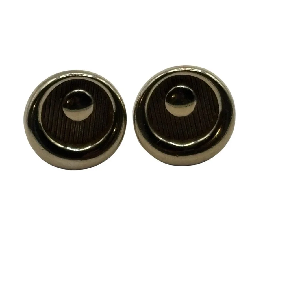 Vintage Cufflinks Round Gold‎ Tone Crescent Moon Wood Look Formal Men's Textured
